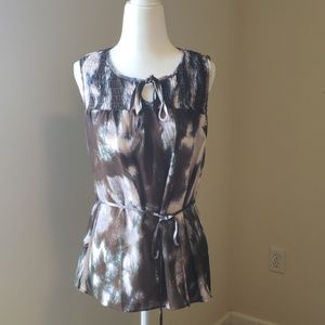 Vera Wang Brown Ivory Sleeveless Top Blouse Small